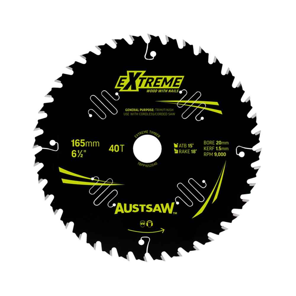 AUSTSAW EXTREME WOOD W/NAILS BLADE 165MM X 20/16 BORE X 40 T THIN KERF